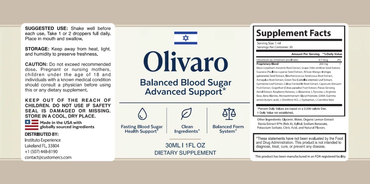 Olivaro Supplement Facts label with directions and warnings